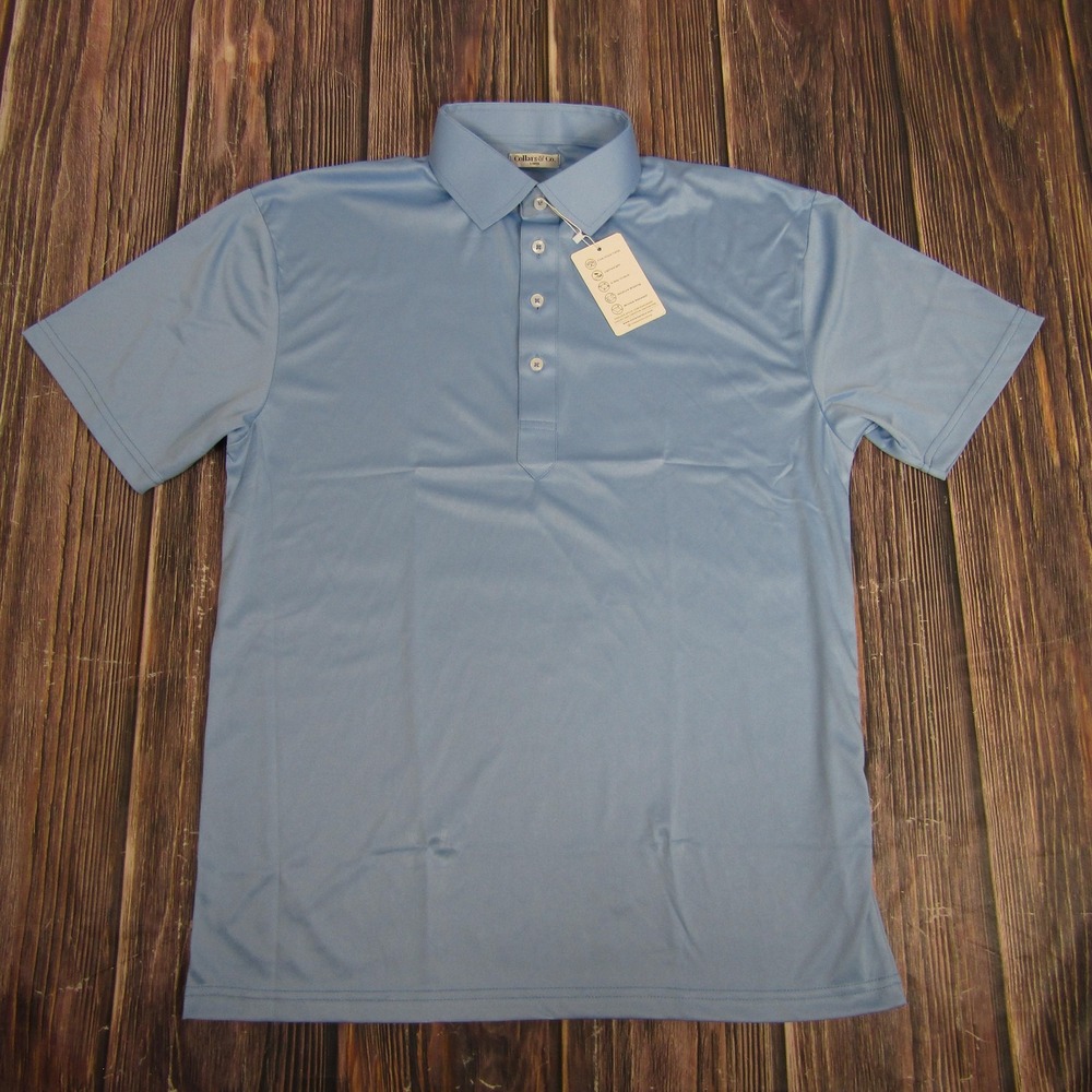 Collars & Co Polo Shirt Mens Large Blue Dress Collar Golf Performance Top